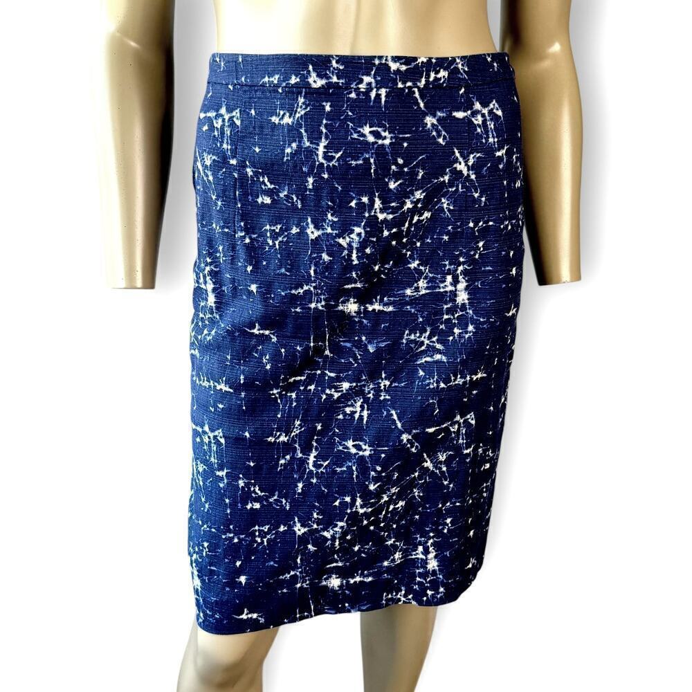 Michael Kors Casual Pencil Skirt Stretch Size 8 Textured Abstract Splatter Navy